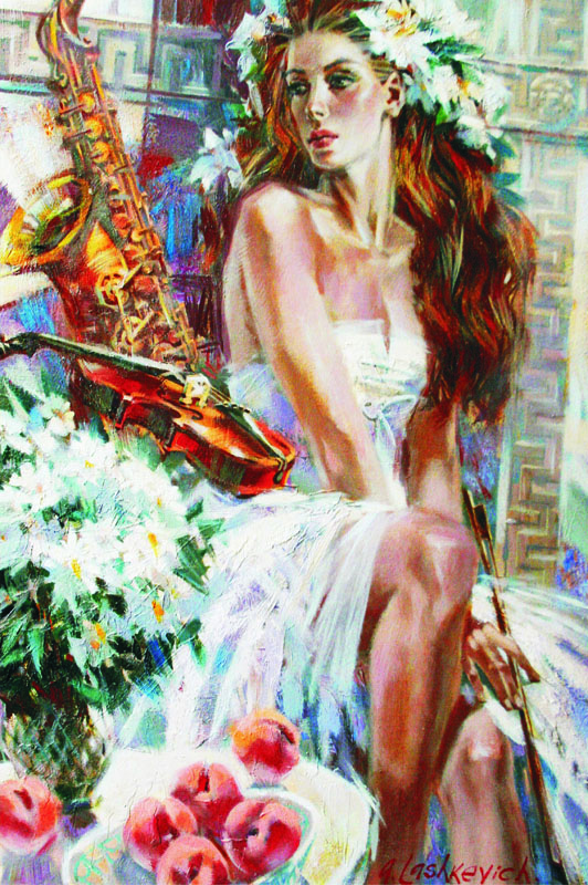 Girl with Peaches and Saxophone - Gold Puzzle 61079 - 1500 pz.